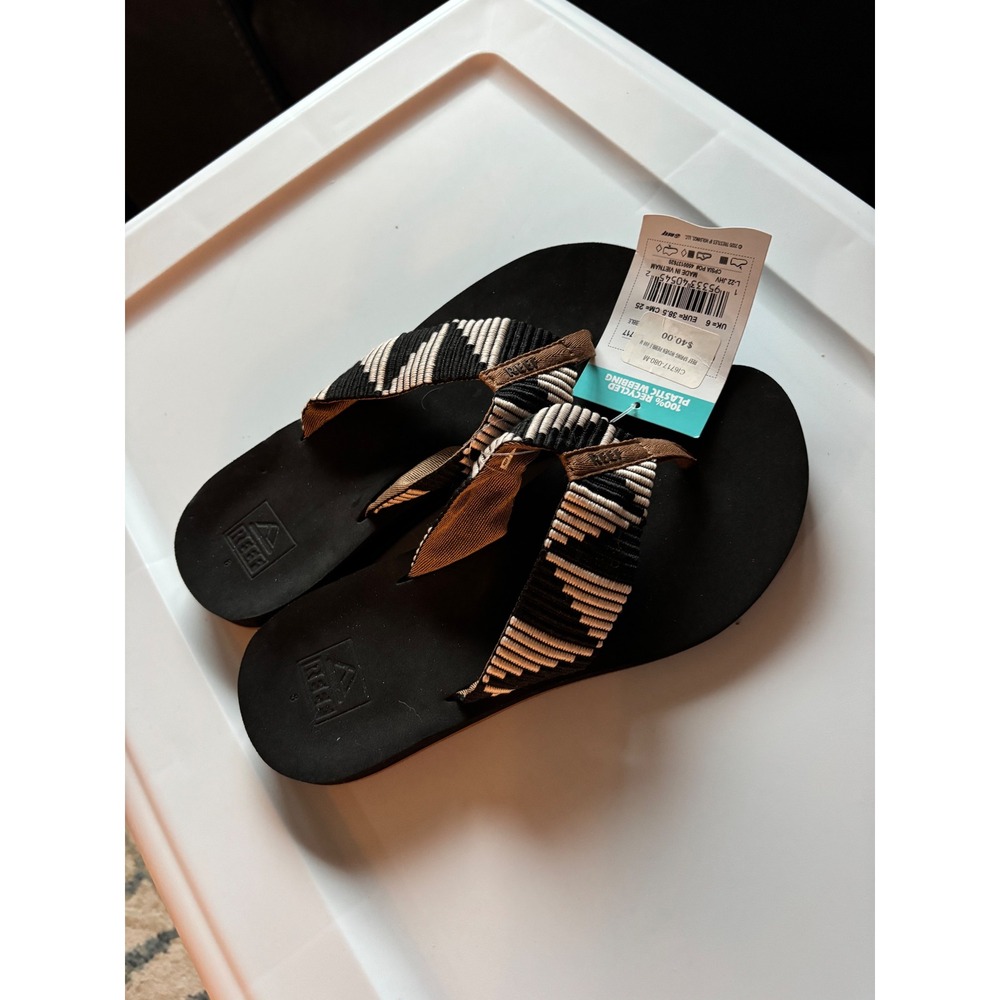 Reef Spring Woven Flip Flops Womens 8 Black White Recycled Sandals CI6711